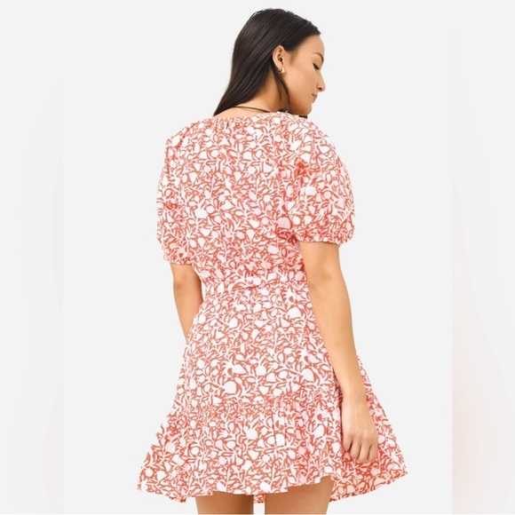 Oliphant Short Crew Mini Dress Women’s‎ Size XS Puff Sleeve Floral Orange White - Picture 3 of 11